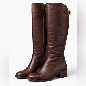 Geox Brown Leather Tall Riding Boots with Buckle Detail